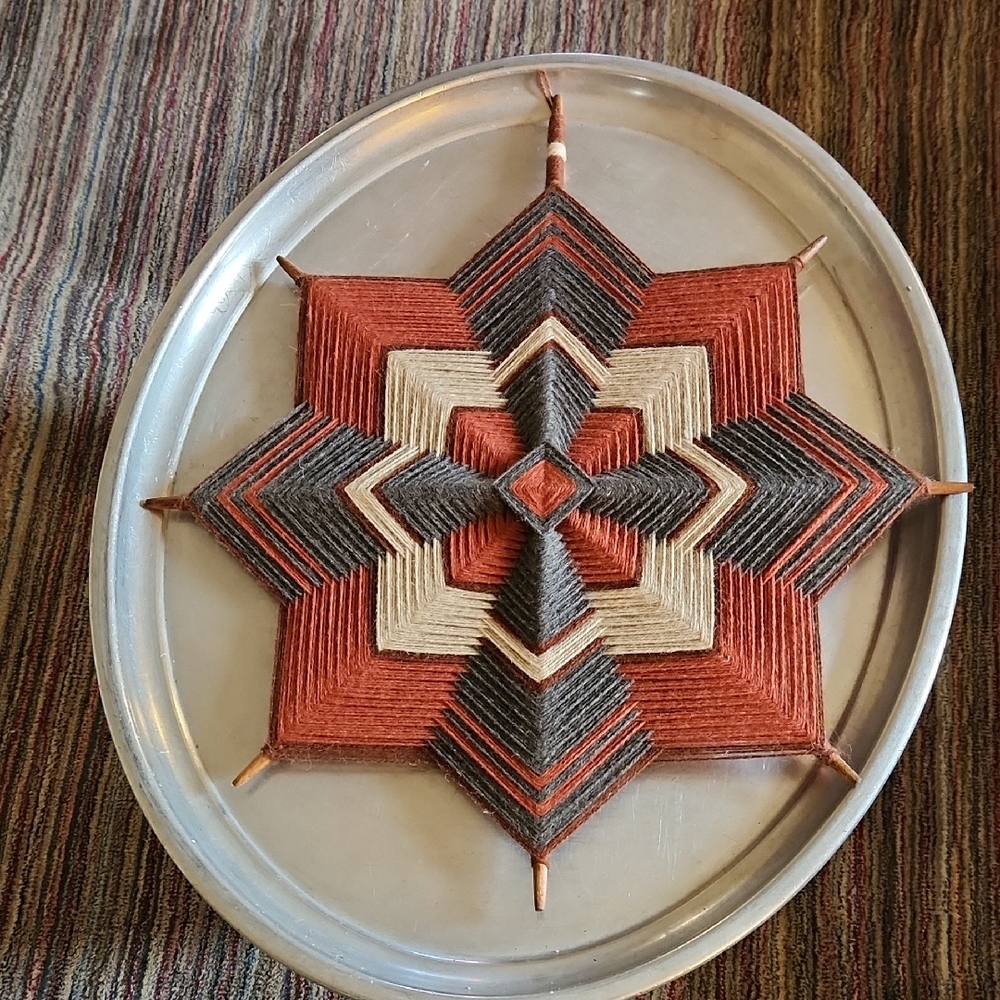 Handcrafted Geometric Wool Wall Art in Red, Black, and Cream